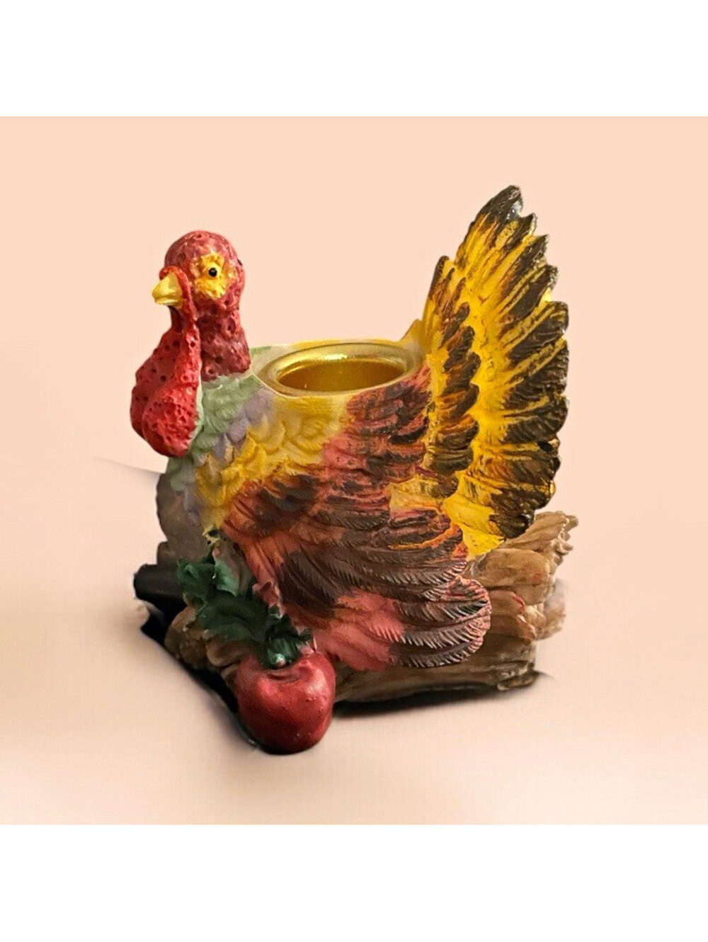 Vintage Resin Turkey Pillar Candle Holder Thanksgiving Fall Autumn Table Decor